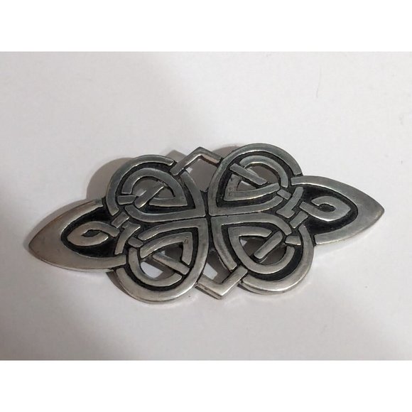 Vintage St. Justin Pewter Pin Brooch Celtic Bow Knots 3.5 in Long 1.5 in Wide - Picture 1 of 4